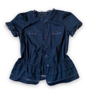 MARC JACOBS Black lace Trim Pleated Puff Sleeve blouse